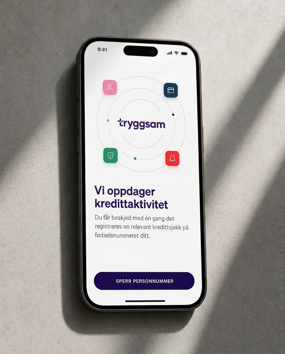 Tryggsam-appen som varsler om kredittaktivitet på fødselsnummeret ditt